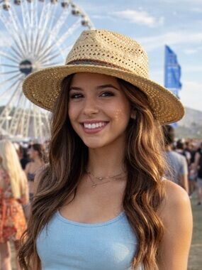 Stylish Tan Straw Hat with Blue Accent